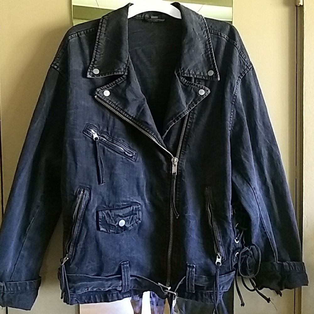 Free People Oversized Moto Denim Jacket